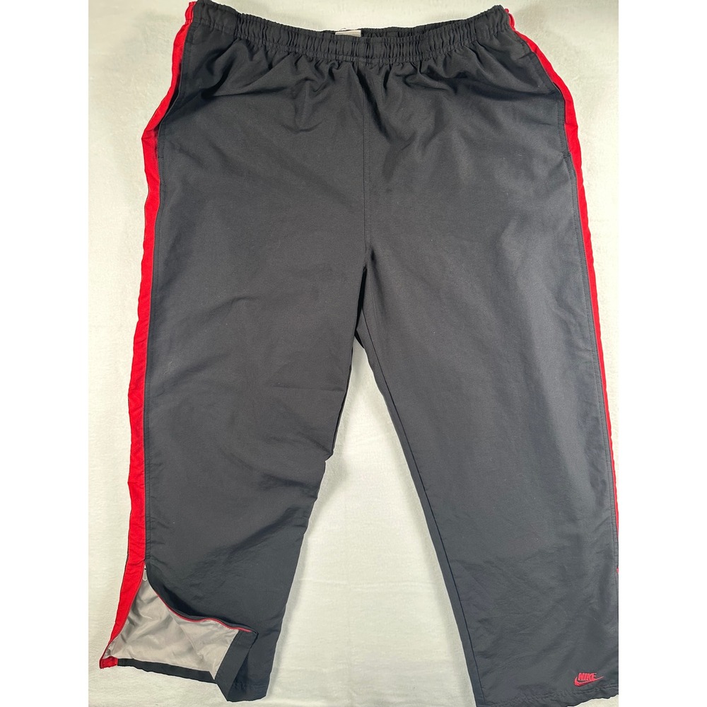 Nike Y2K Vintage  Mens XL Black‎ Red Stripe Track Pants Ankle Zip Baggy /Lined